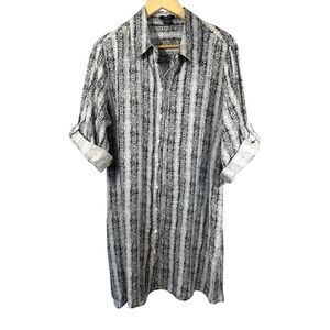 PURE AMICI Women's Reptile Print Linen Shirt Dress White/Black Size Extra Large